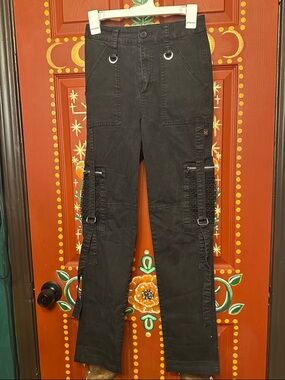 Royal Bones Black Utility Cargo Pants with Ring & Strap Details